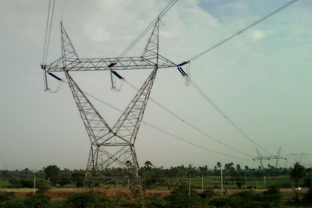 Power transmission lines in Andhra, India.